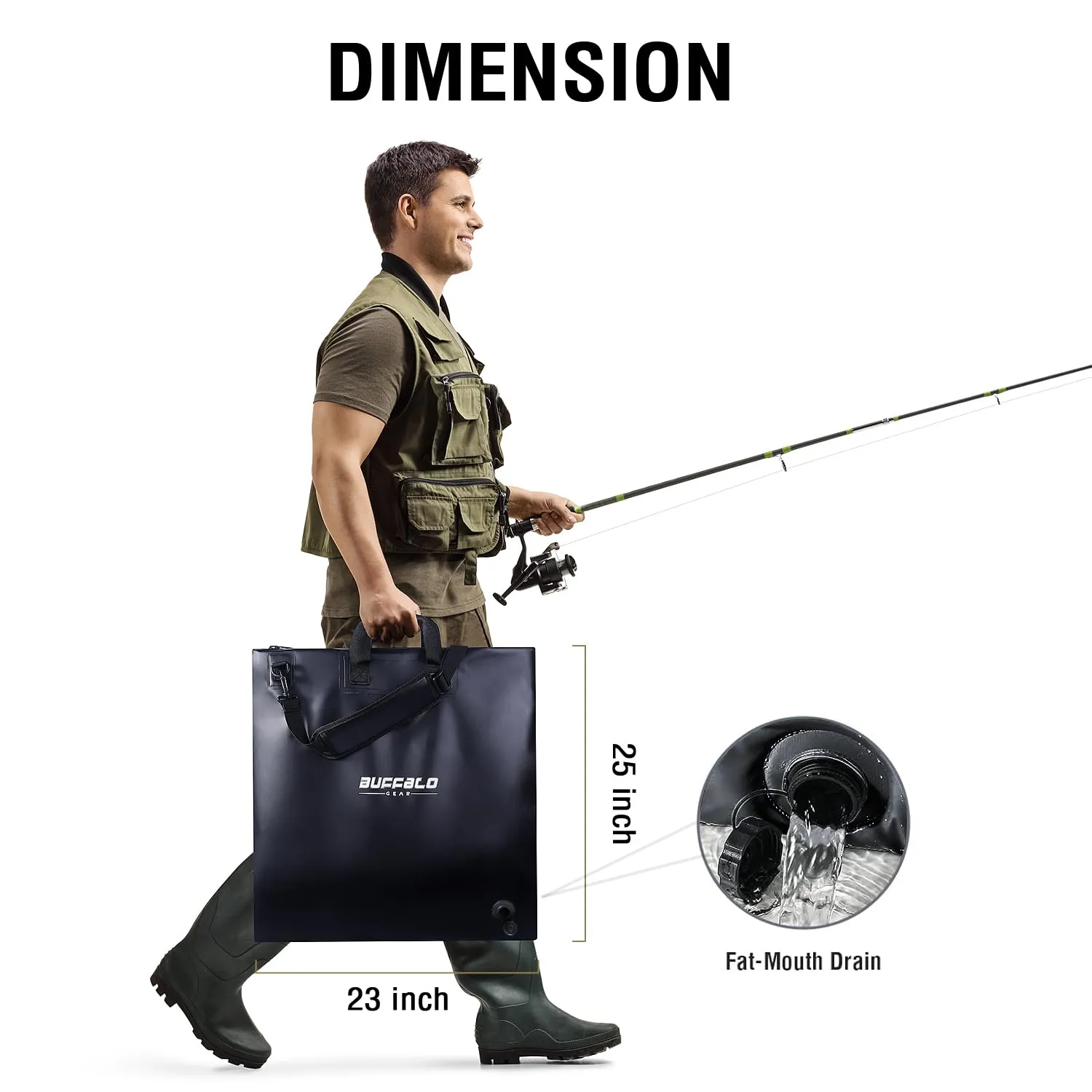 25'' Tournament Weigh In Black Fishing Bag With Waterproof Zipper