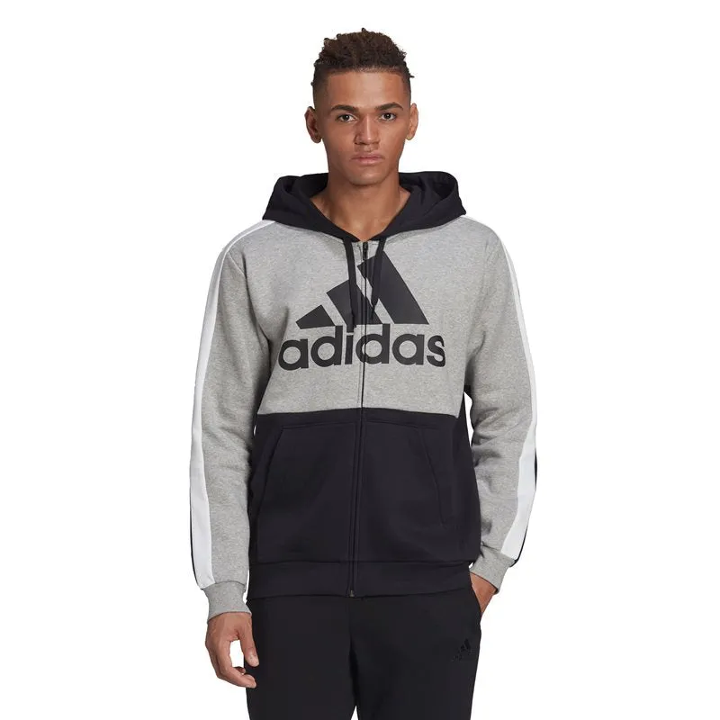 adidas Essentials Colour Block Full Zip Hoodie - Mens - Medium Grey Heather/Black