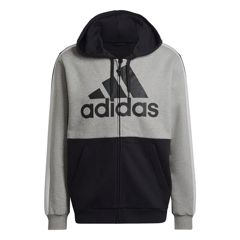 adidas Essentials Colour Block Full Zip Hoodie - Mens - Medium Grey Heather/Black