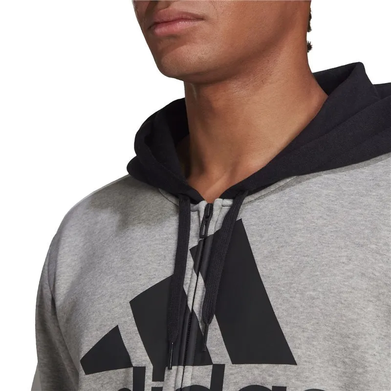 adidas Essentials Colour Block Full Zip Hoodie - Mens - Medium Grey Heather/Black