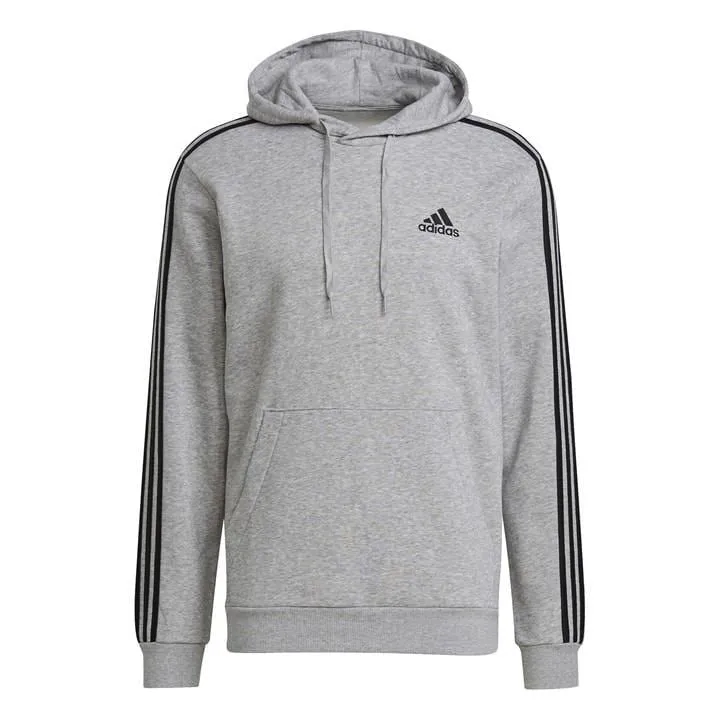 adidas Essentials French Terry 3 Stripe Hoodie - Mens - Medium Grey Heather/Black