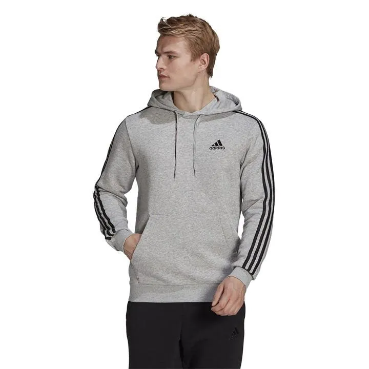 adidas Essentials French Terry 3 Stripe Hoodie - Mens - Medium Grey Heather/Black