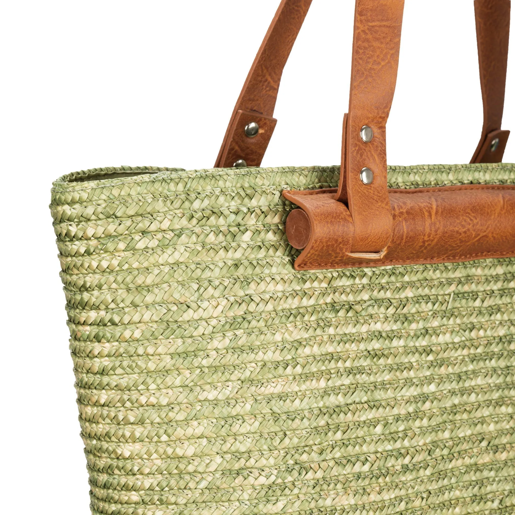 Daydreamer - Wheat Straw Tote with Leather Handles