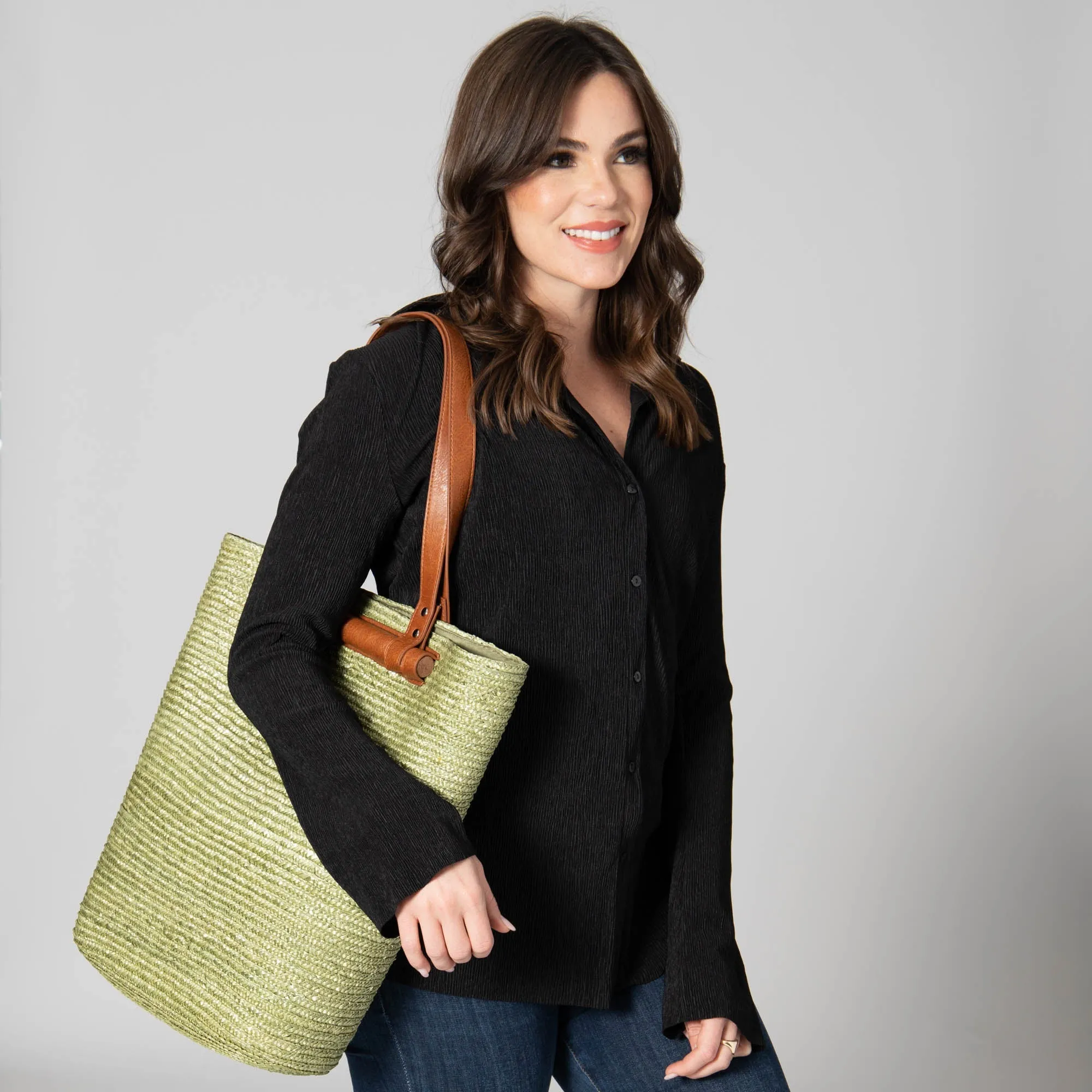 Daydreamer - Wheat Straw Tote with Leather Handles