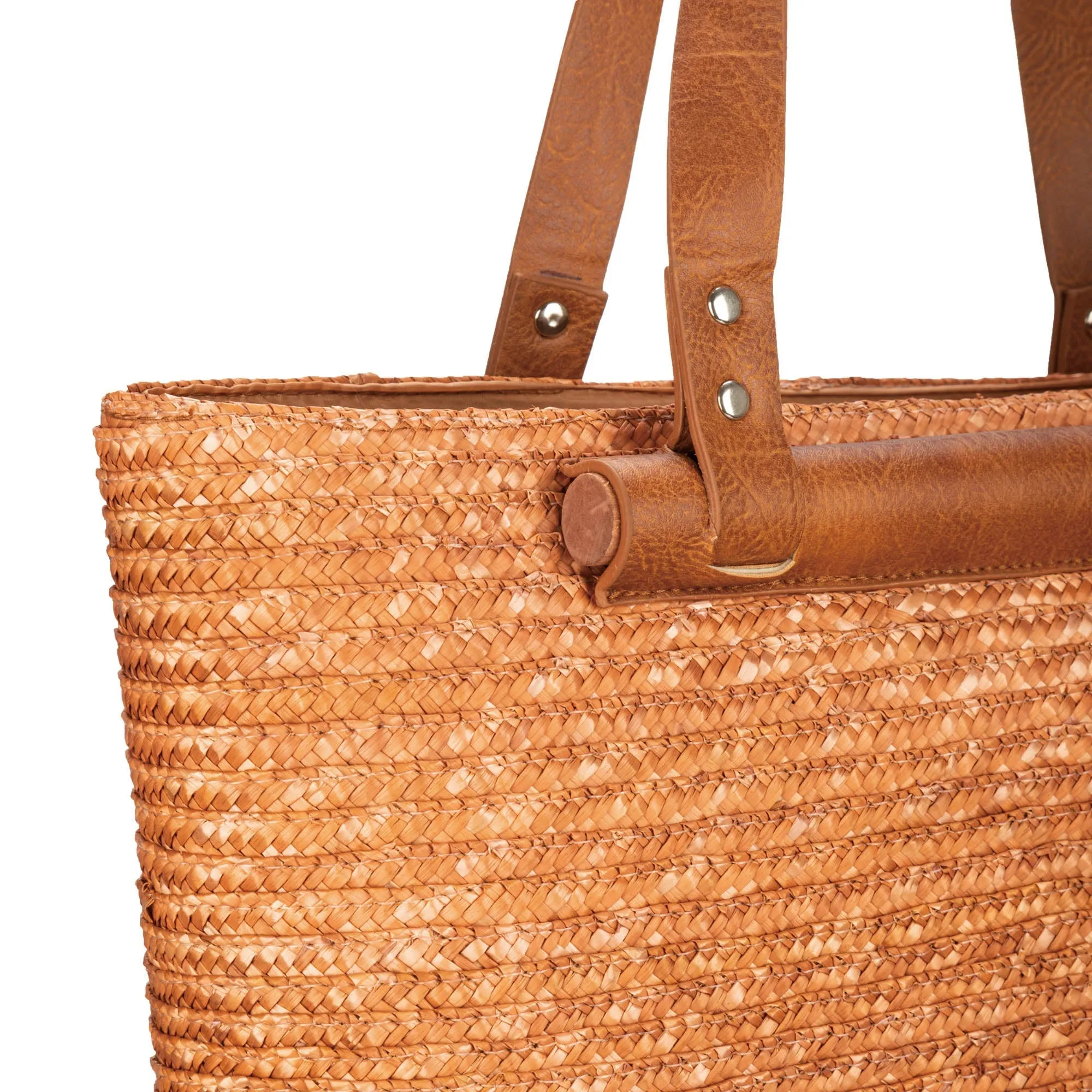 Daydreamer - Wheat Straw Tote with Leather Handles