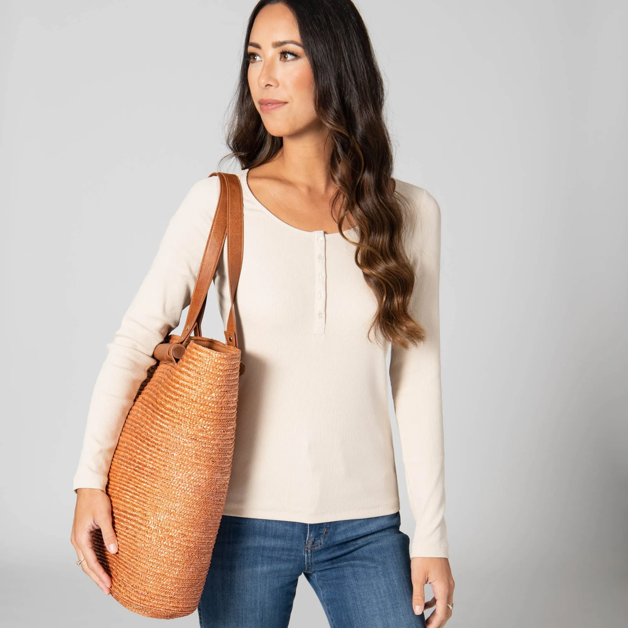 Daydreamer - Wheat Straw Tote with Leather Handles