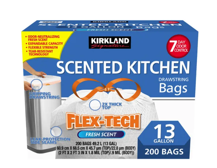 Kirkland Signature 13 Gallon Flex-Tech Scented Bin Bags, Pack of 200