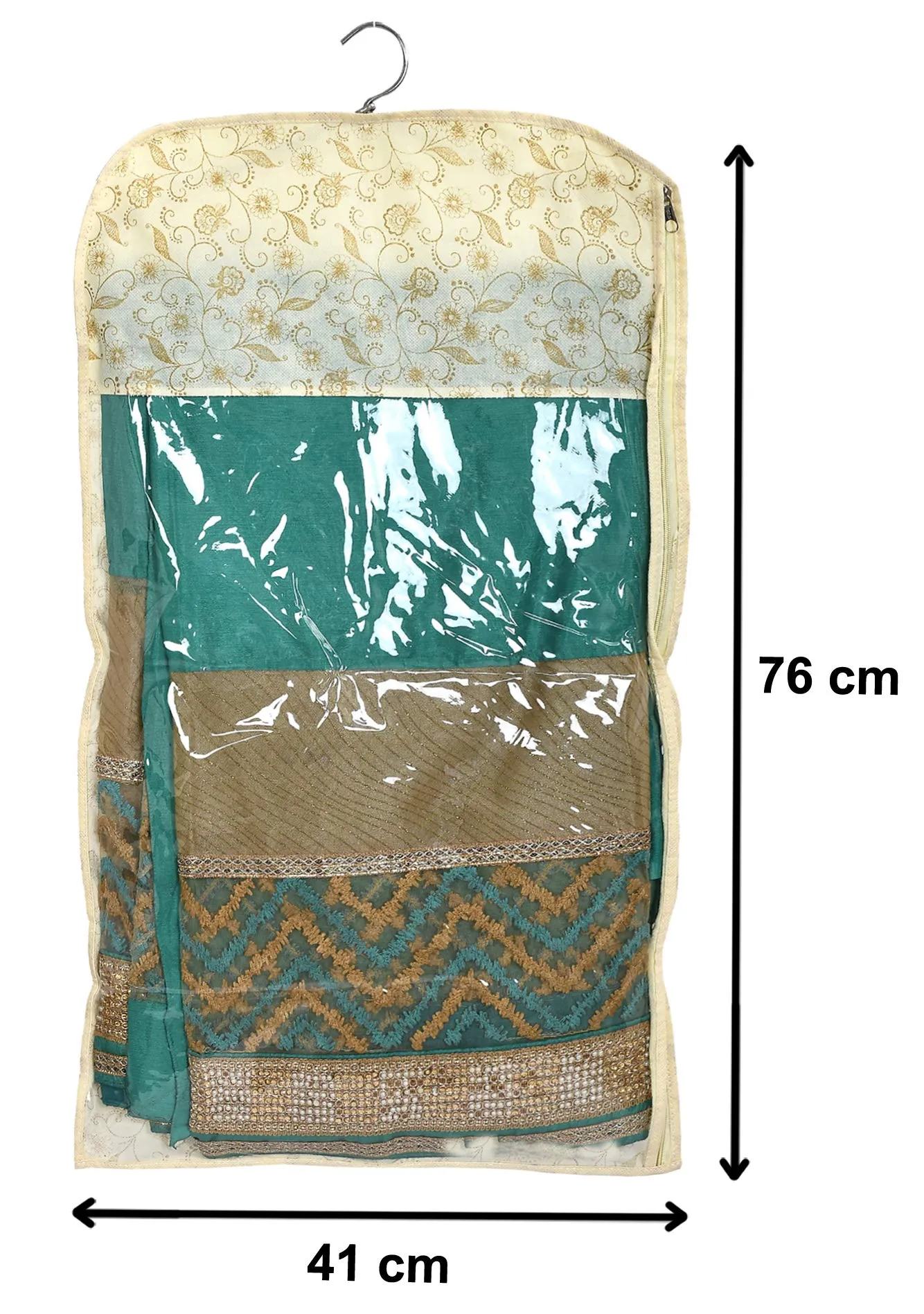 Kuber Industries Metalic Print Non-woven Hanging Saree Cover/Wardrobe Organiser With Hanger-Pack of 6 (Gold)