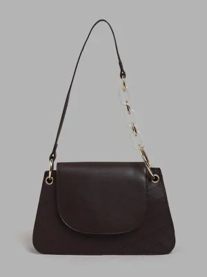 LOV Plain Brown Leather Shoulder Bag