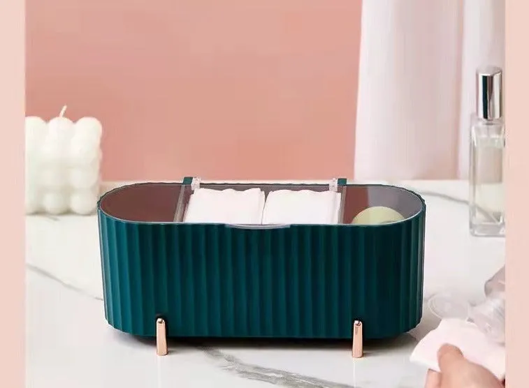 Luxury Three-Compartment Cosmetics Storage Box Dust-proof Makeup Organizer For Cotton Pads Swabs Beauty Egg Holder Bathroom Jewelry