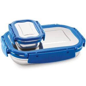 Magnus Bolt Deluxe Stainless Steel Lunch Box - Airtight & Leak Proof Tiffin, 2 Containers (800ml & 150ml), Ideal Lunch Box for Kids, Lunch Boxes for Office Men, Women & Picnic, Blue