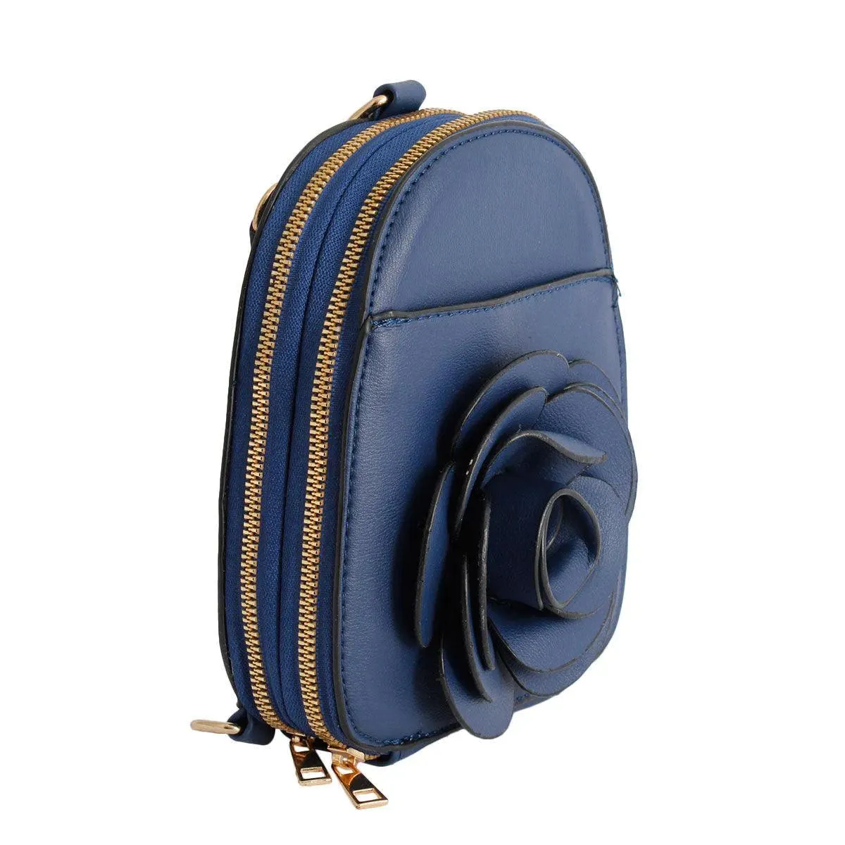 Navy Blue Vegan Leather Floral Mini Backpack: Stylish & Secure