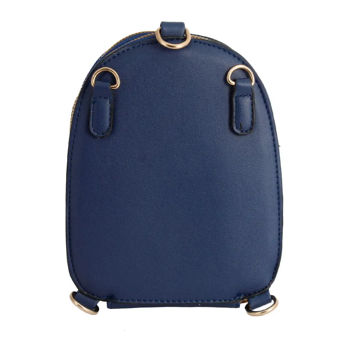 Navy Blue Vegan Leather Floral Mini Backpack: Stylish & Secure