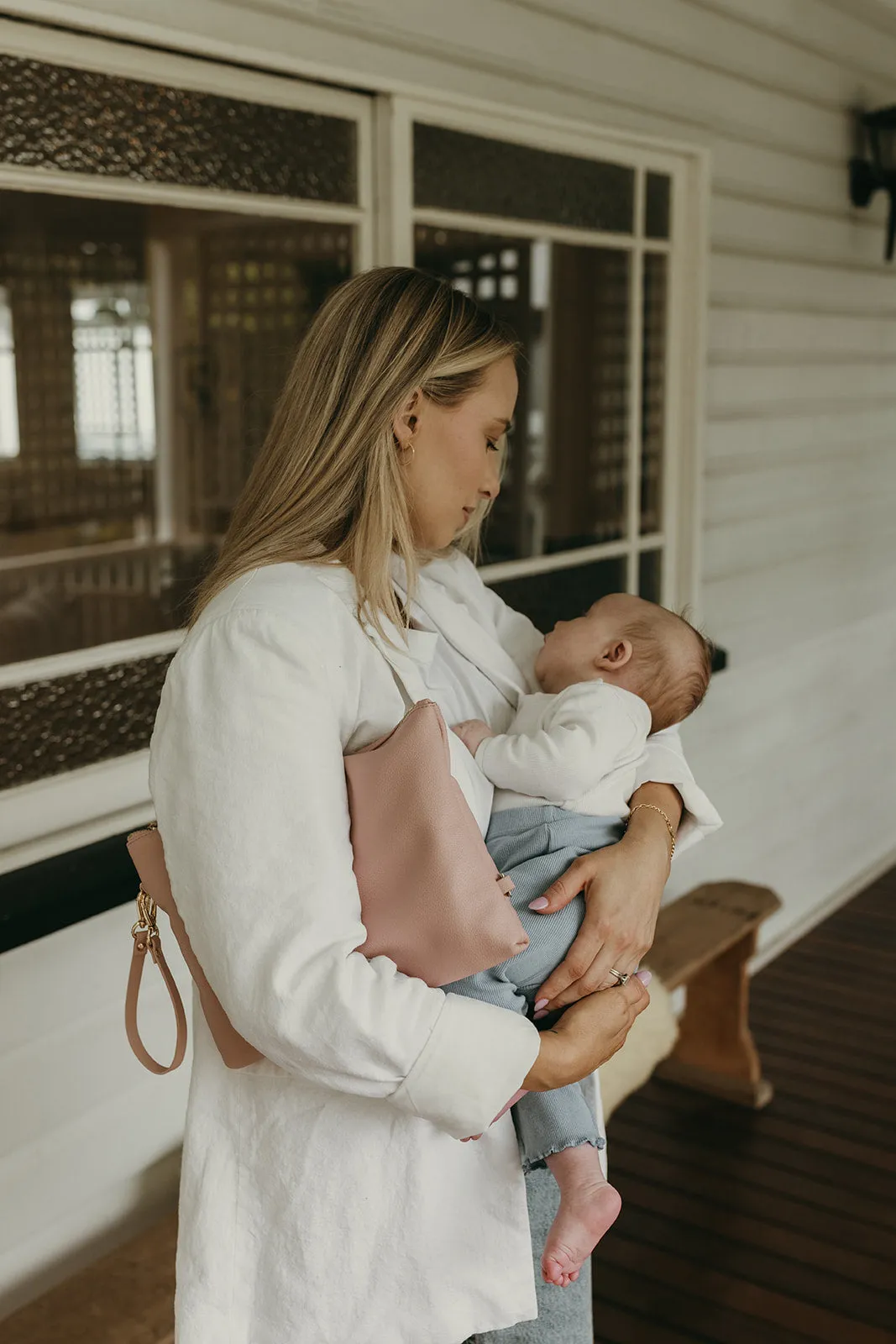 OiOi Nappy Changing Pouch - Pink Dimple Vegan Leather