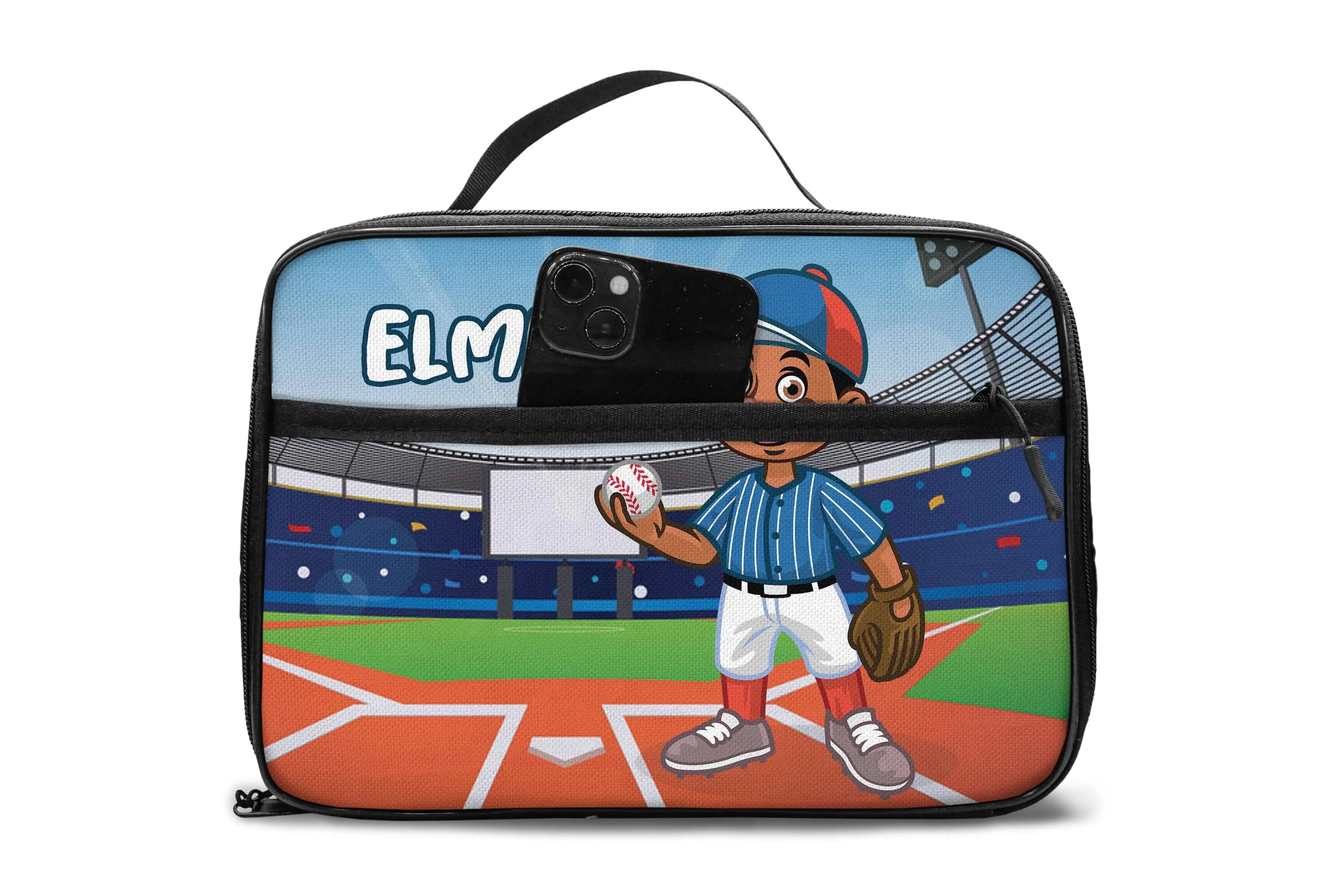 Personalized Little Afro Baseball Player Lunch Bag For Kids (Without Containers)