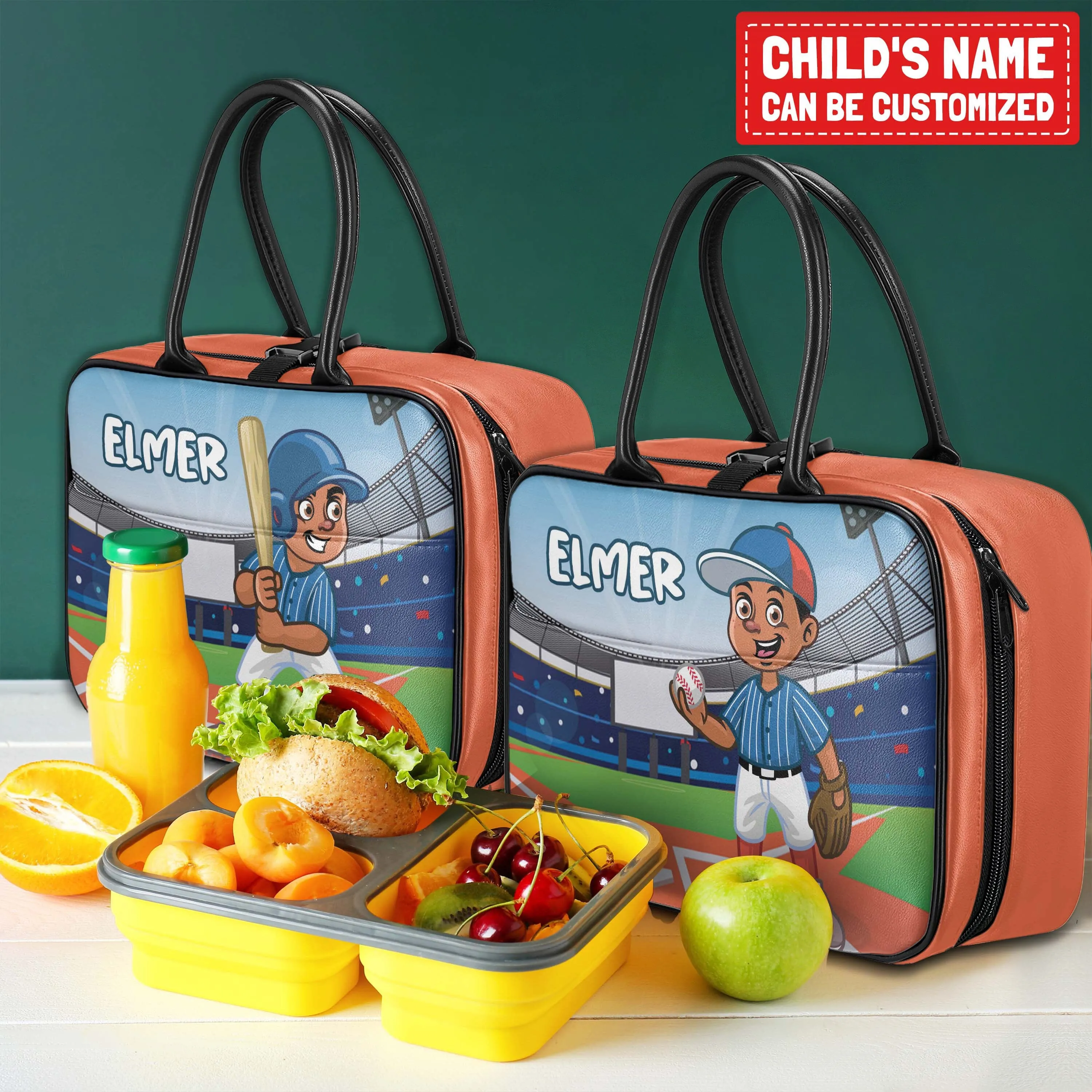 Personalized Little Afro Baseball Player Lunch Bag For Kids (Without Containers)