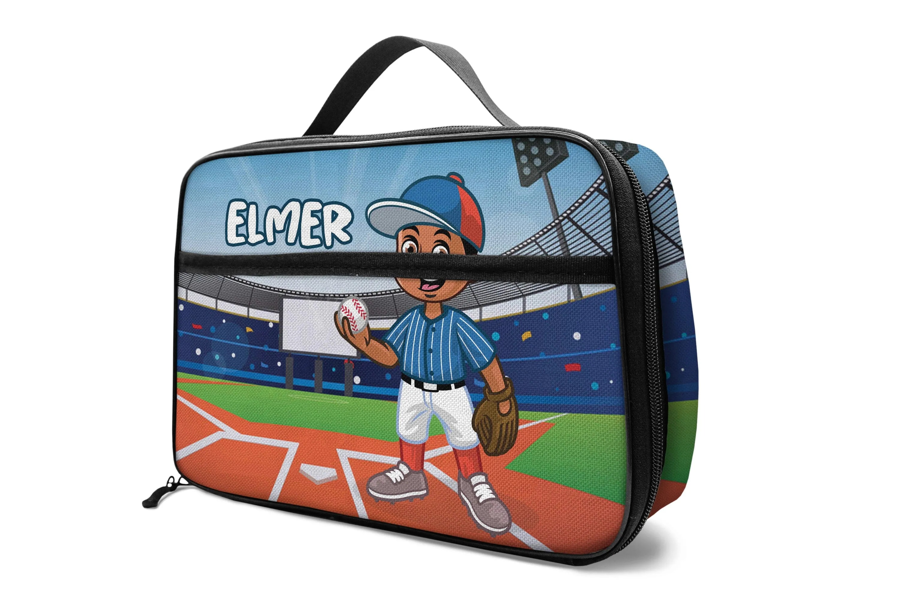 Personalized Little Afro Baseball Player Lunch Bag For Kids (Without Containers)