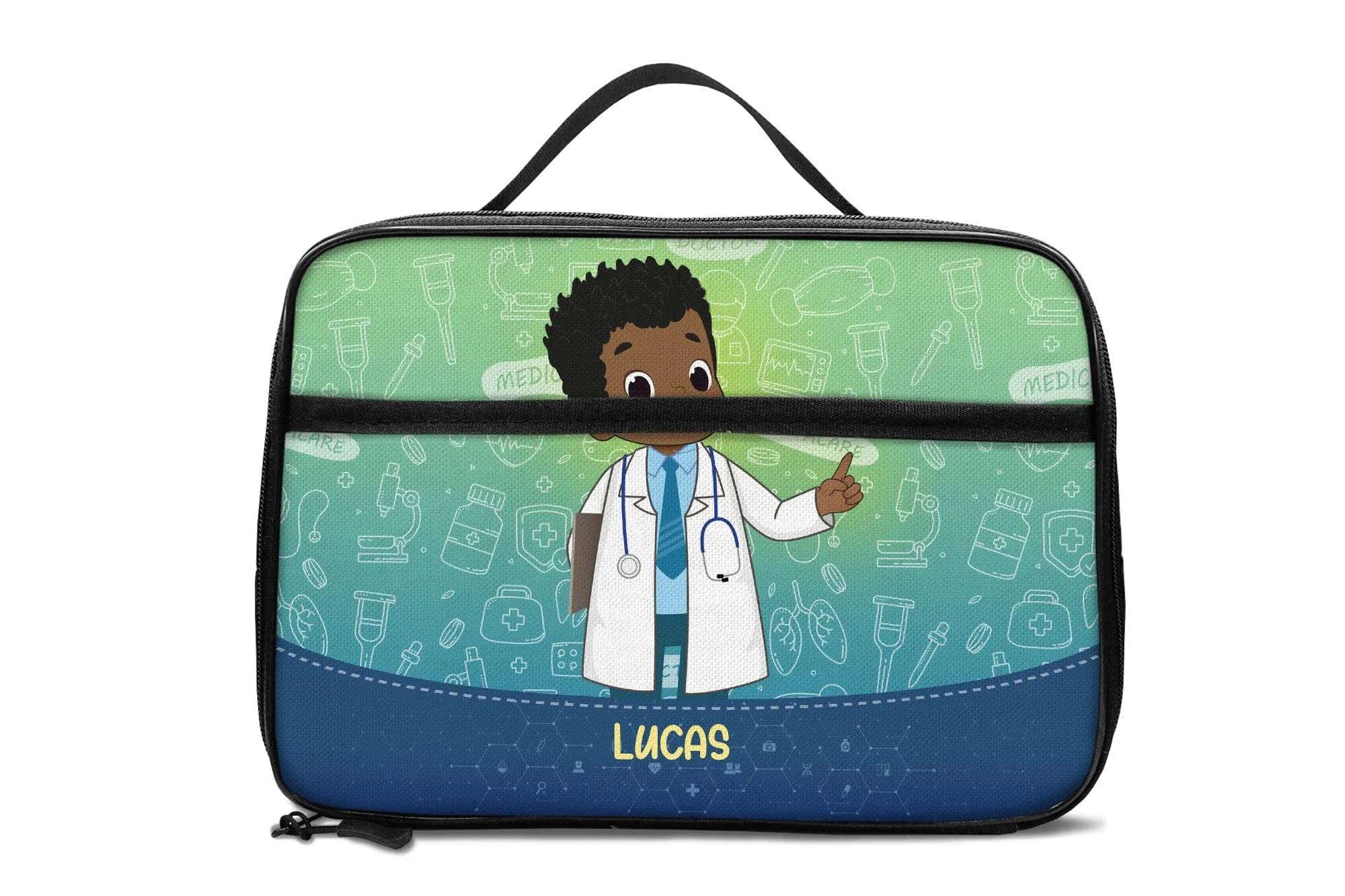 Personalized Little Afro Doctor Lunch Bag For Kids (Without Containers)