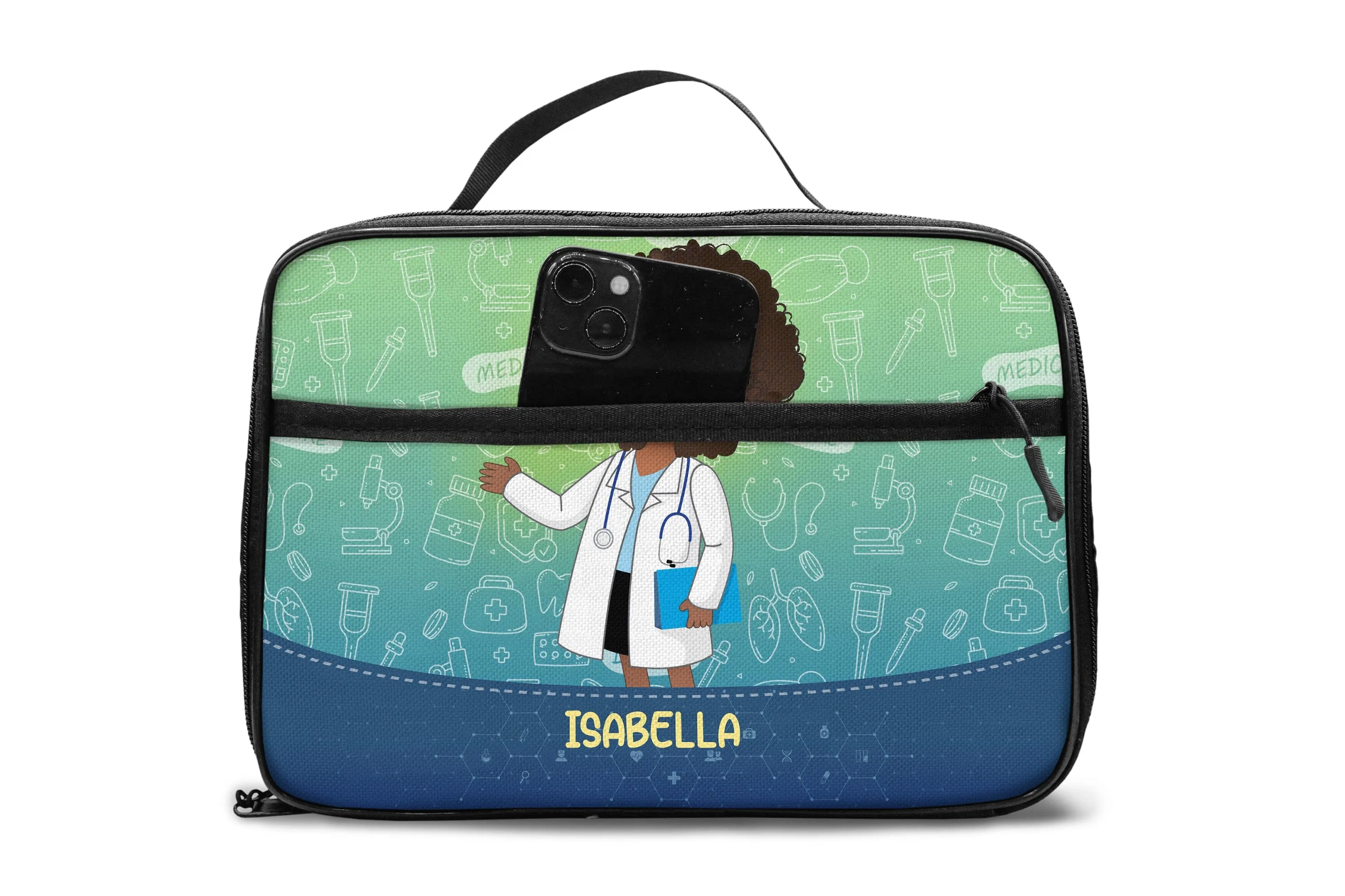 Personalized Little Afro Doctor Lunch Bag For Kids (Without Containers)