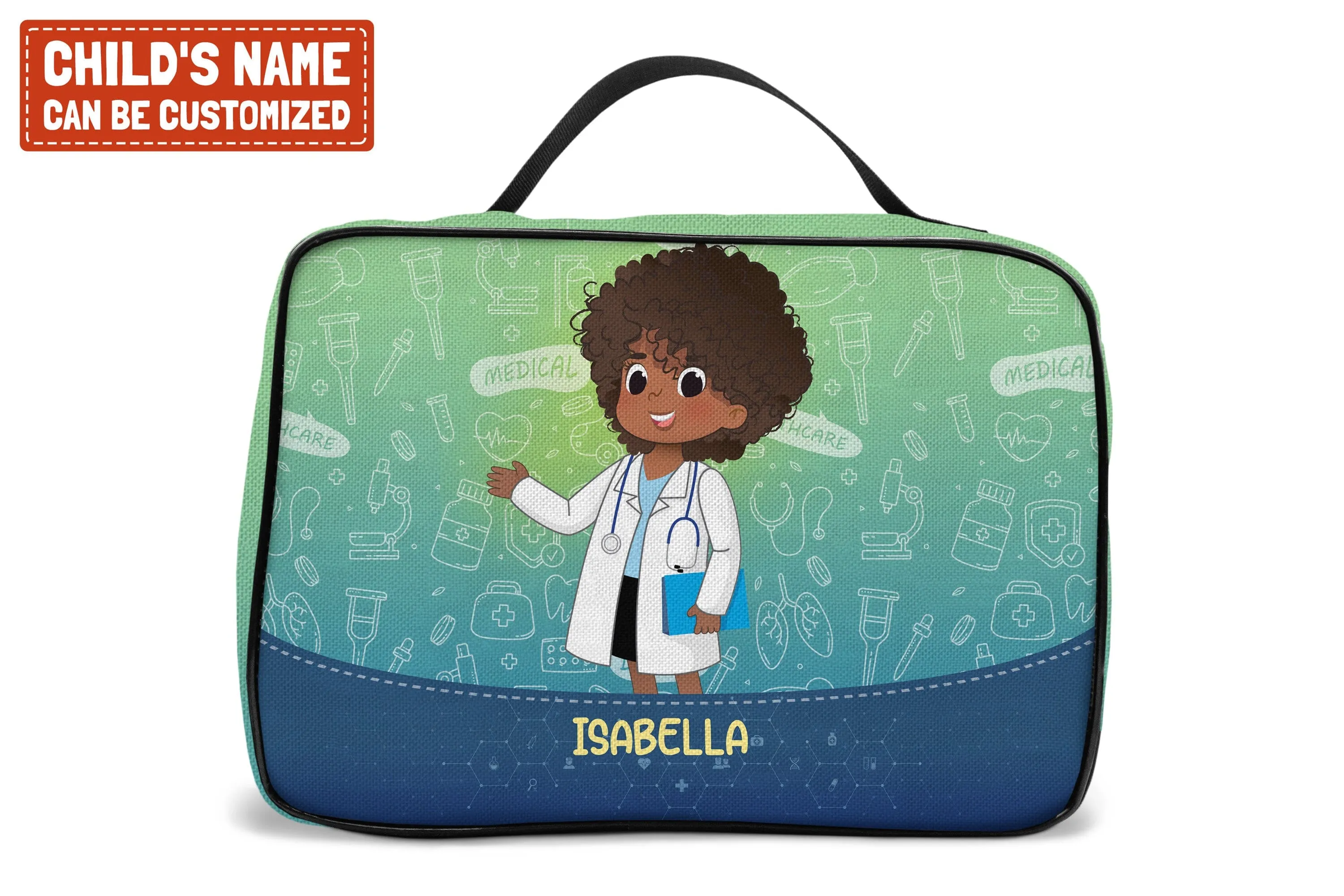 Personalized Little Afro Doctor Lunch Bag For Kids (Without Containers)