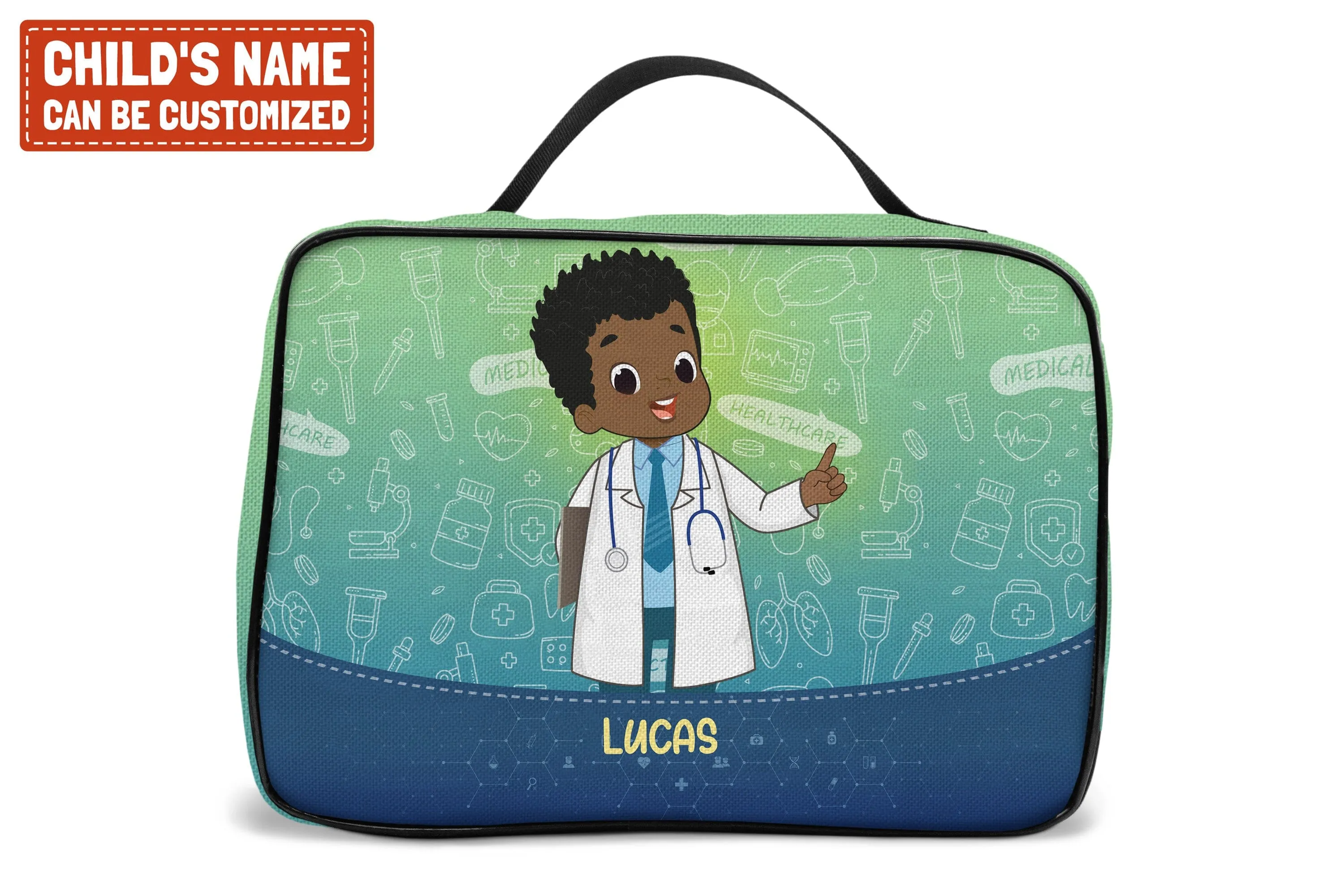 Personalized Little Afro Doctor Lunch Bag For Kids (Without Containers)