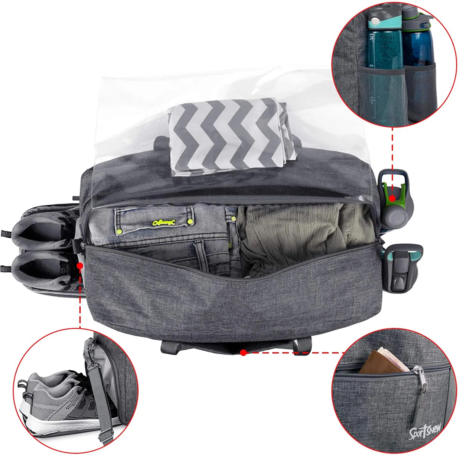 Portable Travel Sports Gym Bag with Wet Pocket & Shoes Compartment