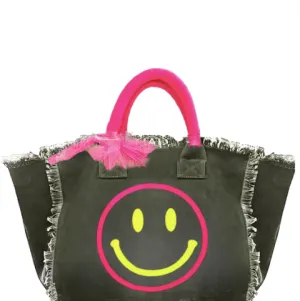 Smile Pink Yellow OG Fringe Canvas Bag