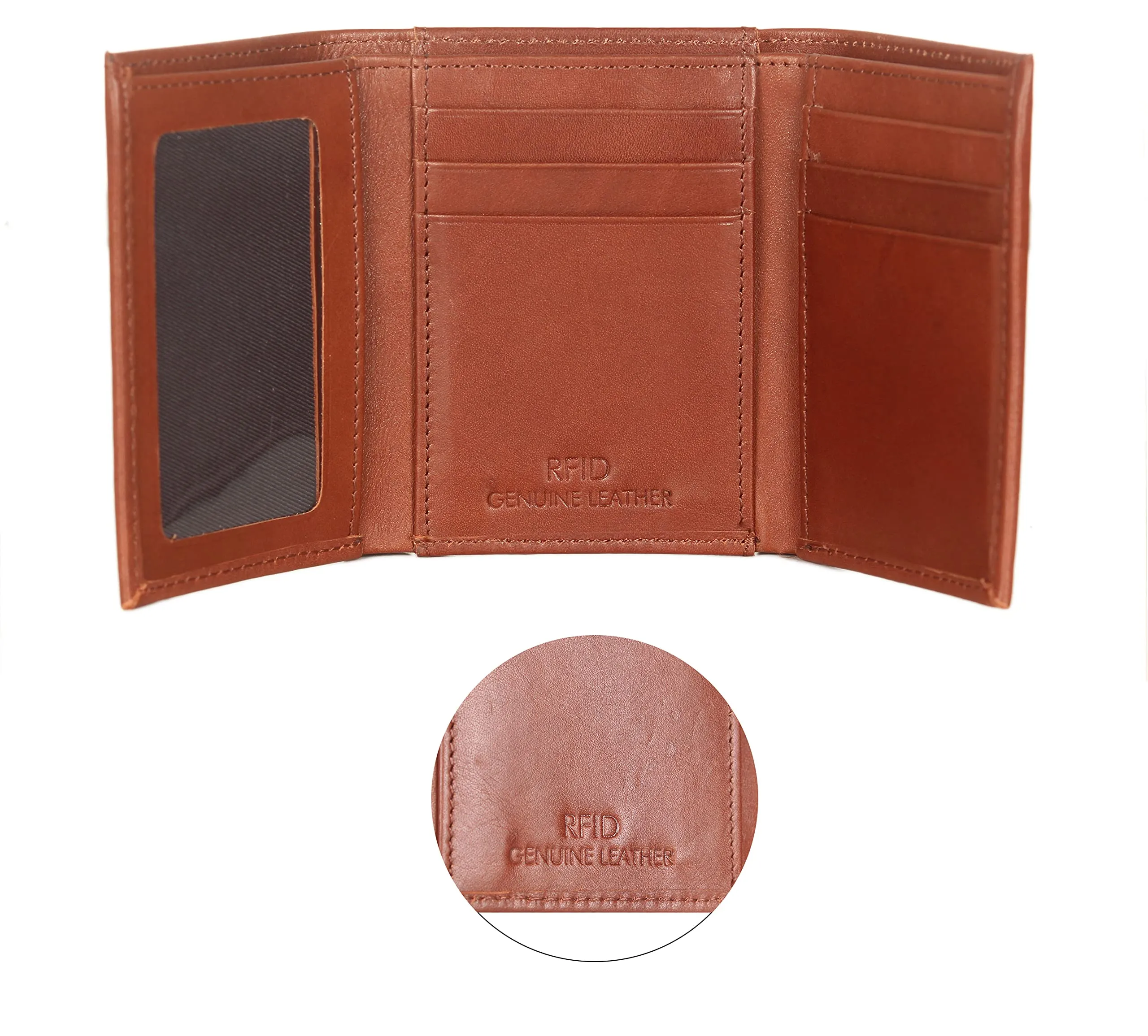 THE CLOWNFISH RFID Protected Genuine Leather Tri-Fold Wallet for Men with Multiple Card Slots & ID Window (Ginger Brown)