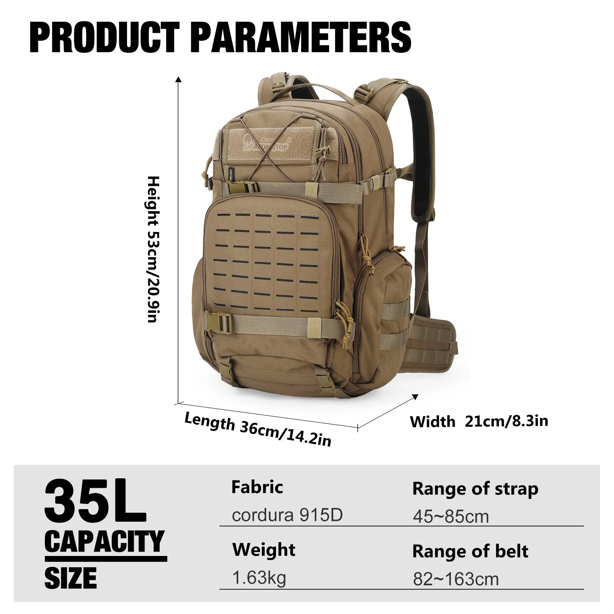 [TM6618] Mardingtop 35L Molle Tactical Military Backpack for Men，Cordura Backpack for Hiking,Camping,Survival