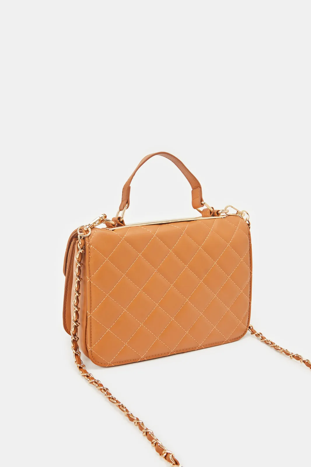 Women Tan Quilted Cross Body Bag